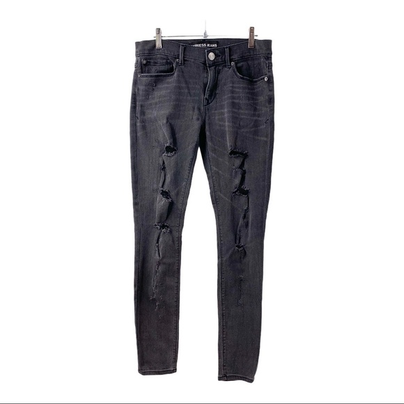 Express Charcoal Destructed Denim Leggings Jeans - Picture 1 of 11